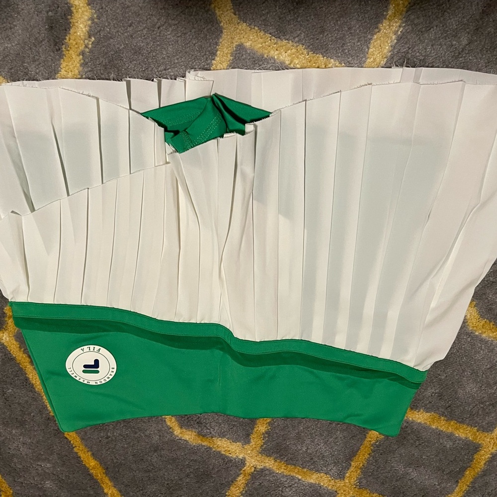 White and Green Pleated Skirt